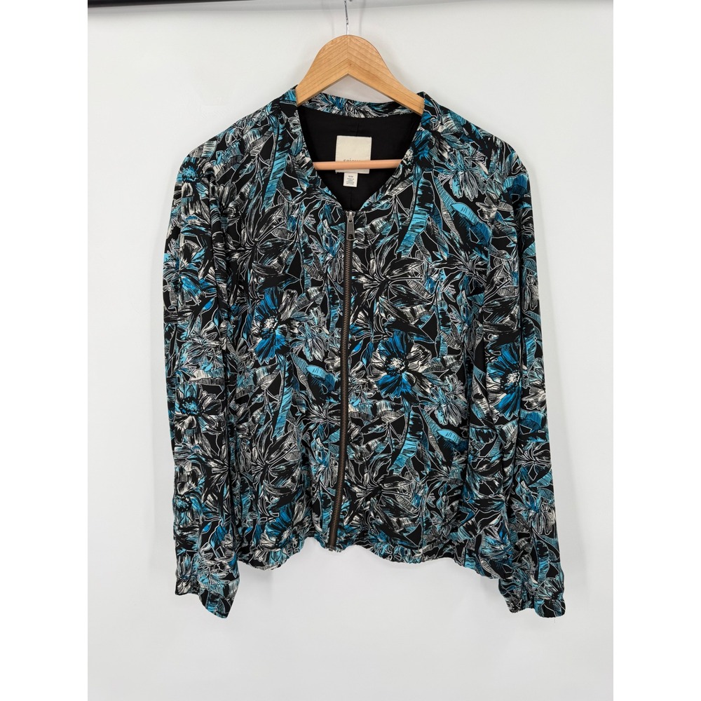 Sejour Zip Up Jacket Top Womens 16W Abstract Floral Mature Casual Office Work